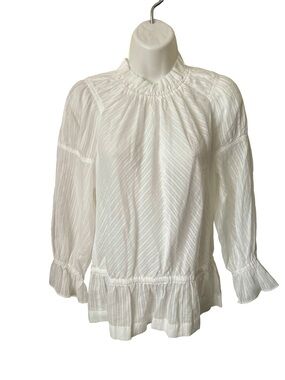 Derek Lam Denim White Textured Ruffle Mock Neck Blouse Size S/P